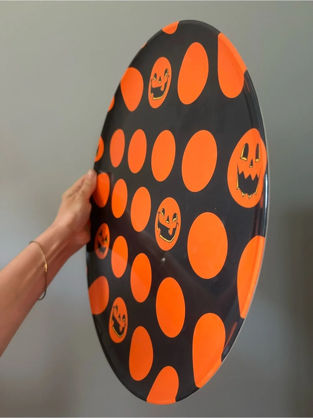 Halloween Orange Polka Dot Jack-O'-Lantern Serving Plate